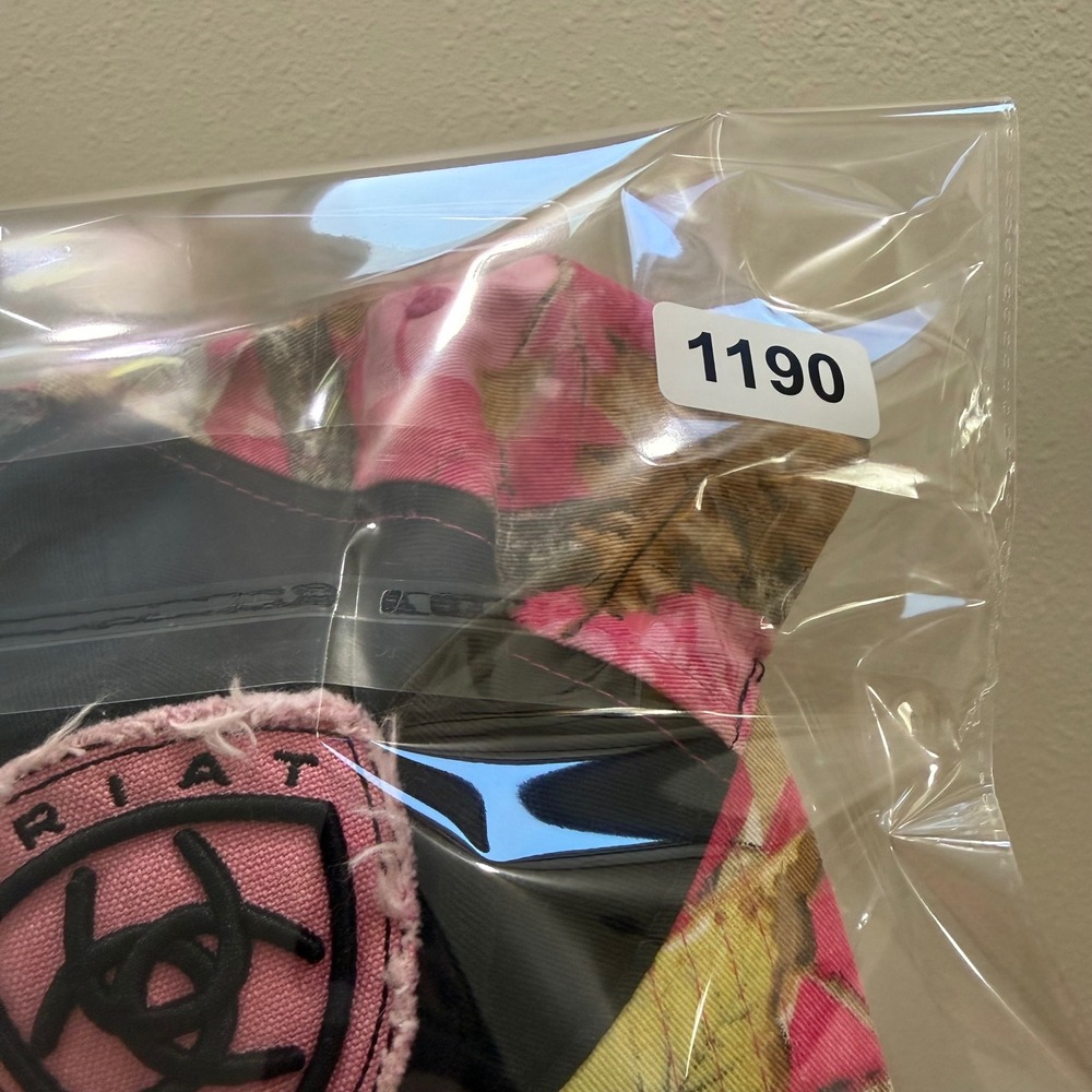 Ariat Pink Camo Western Adjust Strapback Distressed‎ Baseball Cap Hat Women OS - Picture 9 of 11